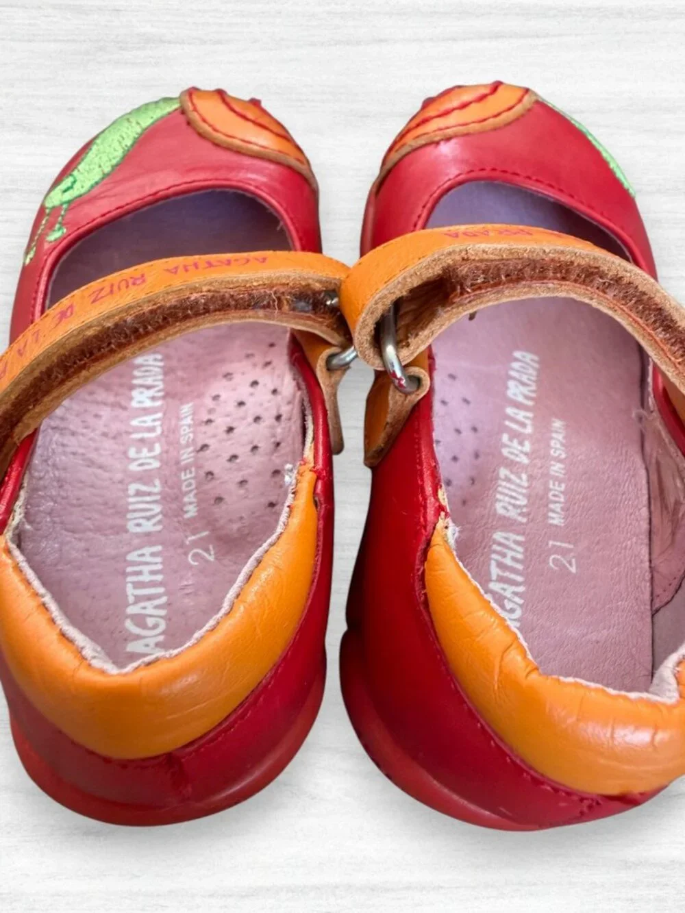Agatha Ruiz de la Prada Snail Mary Jane Red Baby Leather Shoe EU 21 US 5 Toddler